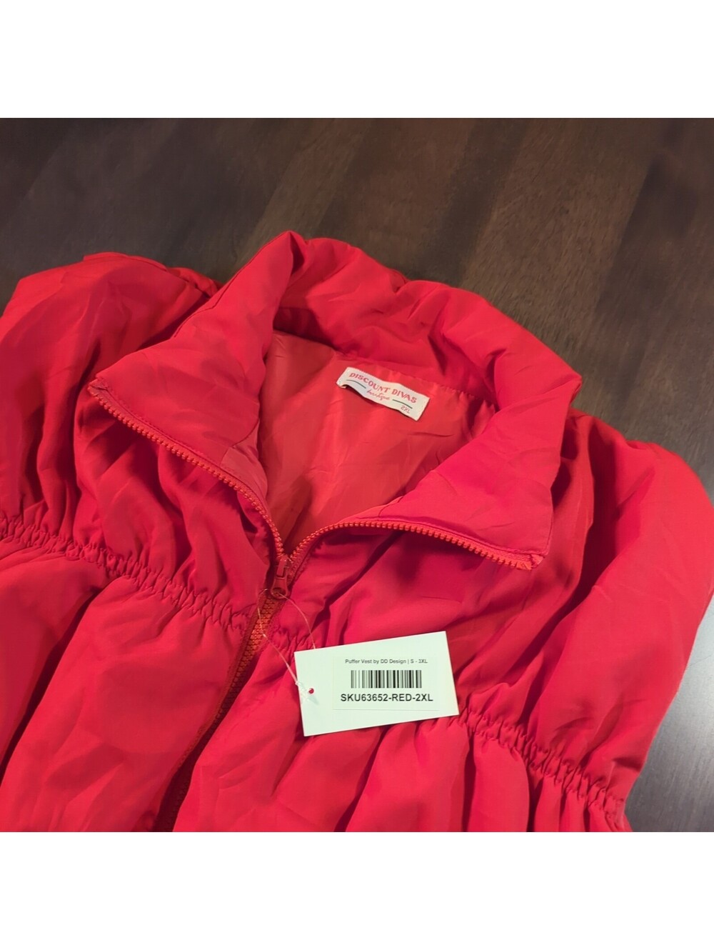 Discount Divas Red Puffer Vest Womens 2XL-  Quilted Zip Up
